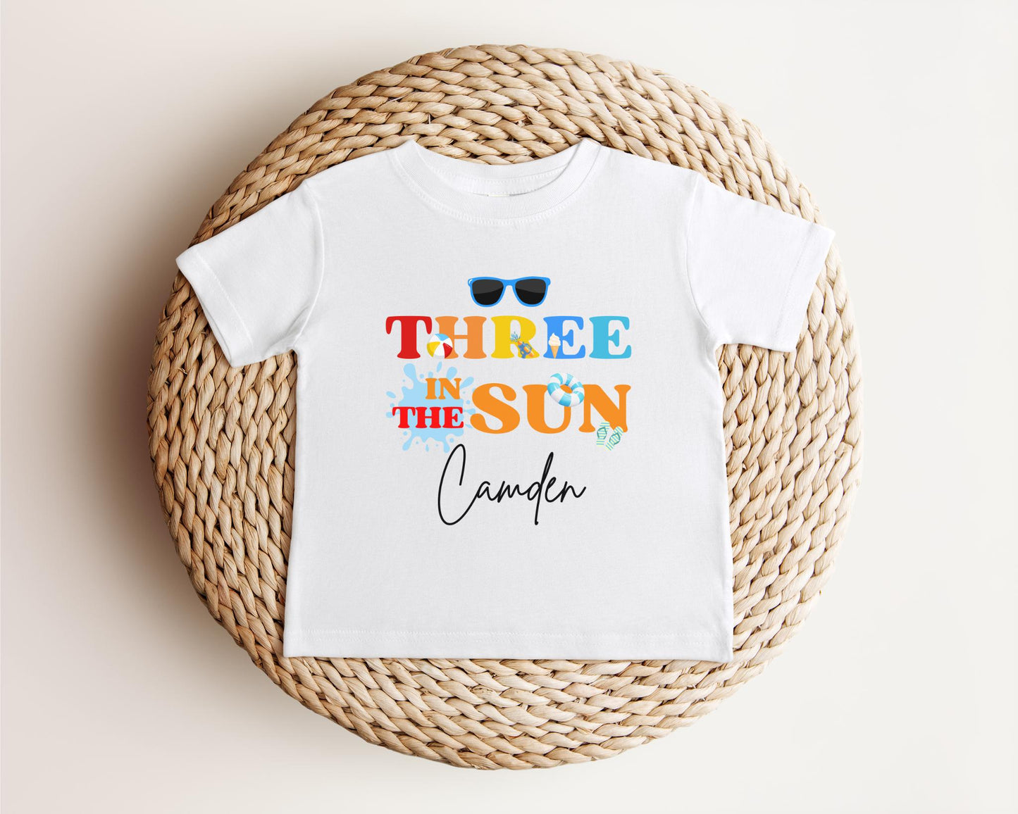 Personalized Three In The Sun Third Birthday Shirt: Summer Pool 3rd Birthday Party Outfit