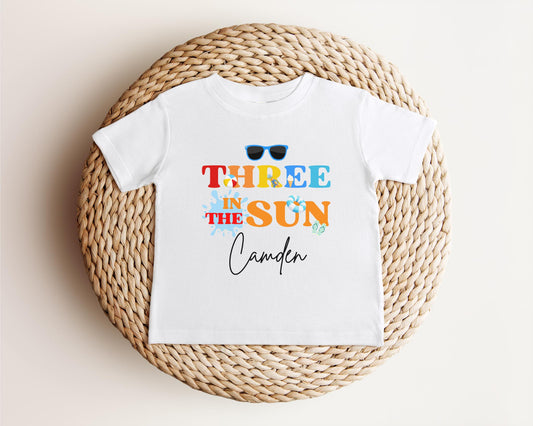 Personalized Three In The Sun Third Birthday Shirt: Summer Pool 3rd Birthday Party Outfit