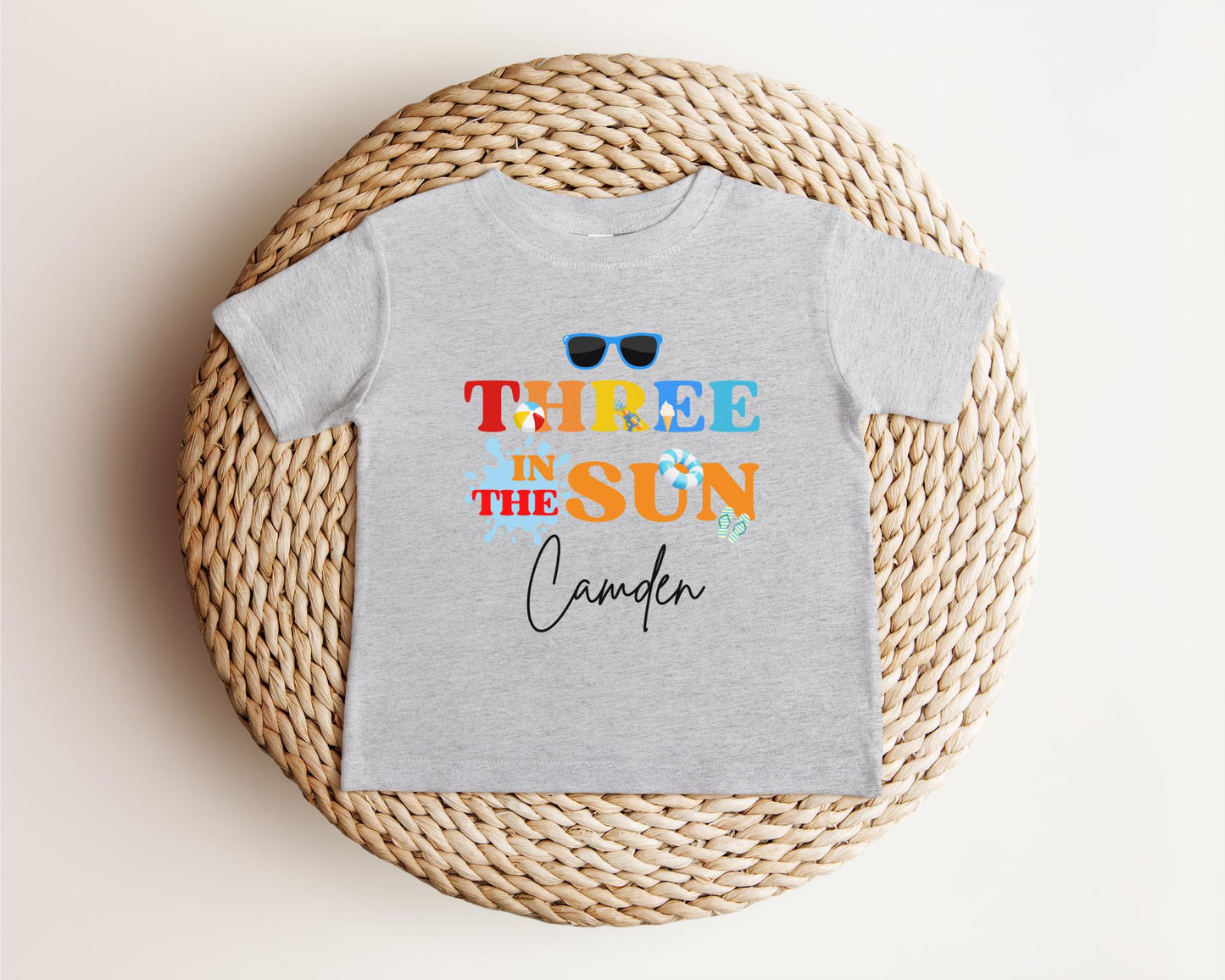 Personalized Three In The Sun Third Birthday Shirt: Summer Pool 3rd Birthday Party Outfit