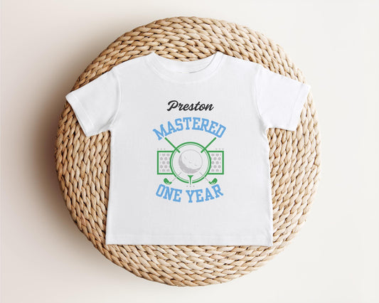 Personalized Golf First Birthday Shirt: "Mastered One Year" 1st Birthday Party Outfit