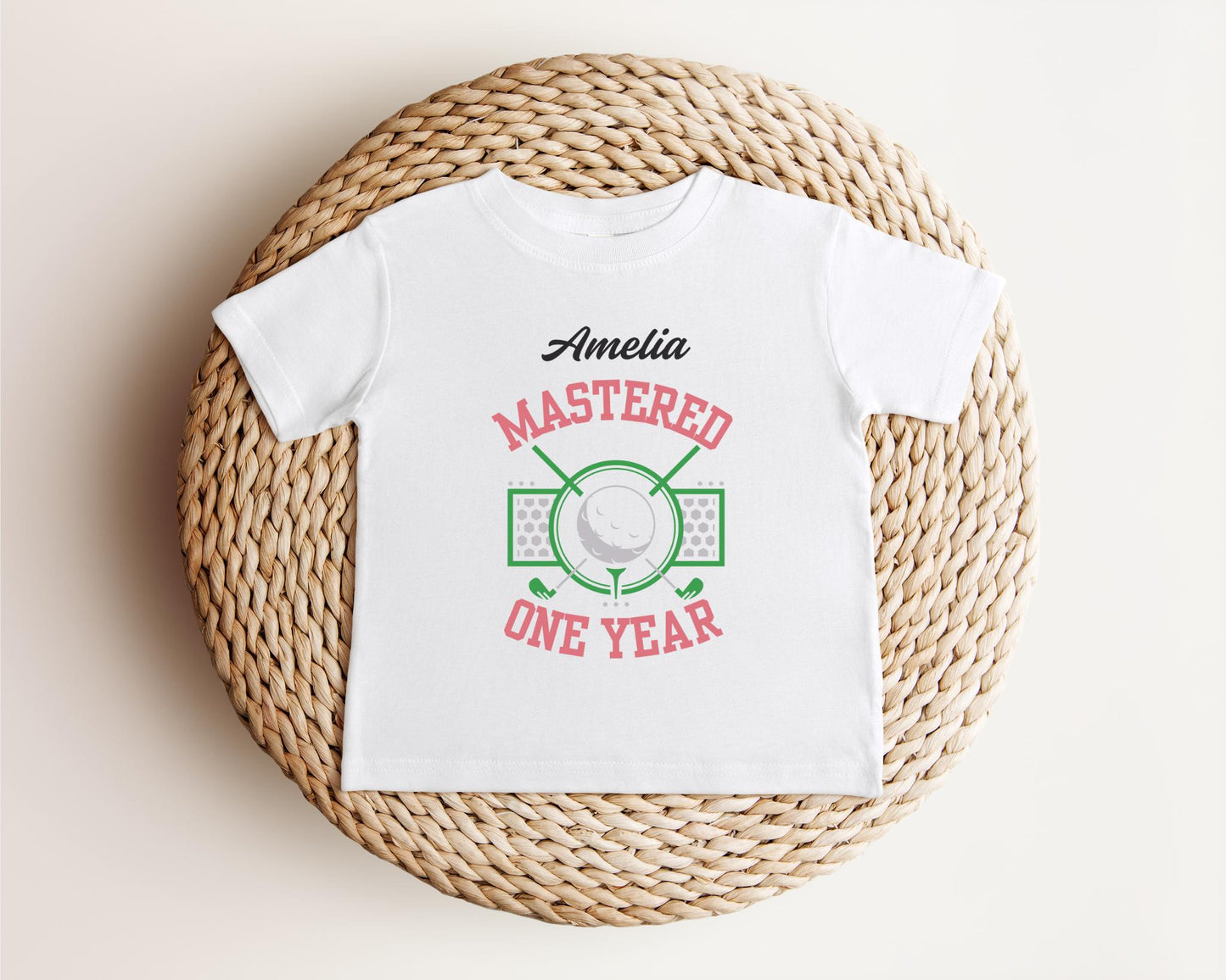 Personalized Golf Mastered One Year Birthday Shirt | Pink Golf Themed 1st Birthday Girl Tee | Hole in One First Birthday Party