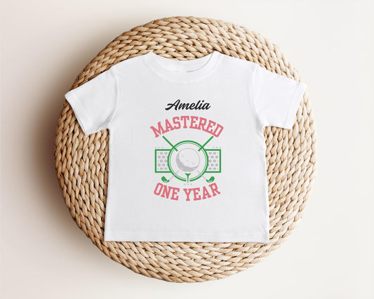 Personalized Golf Mastered One Year Birthday Shirt | Pink Golf Themed 1st Birthday Girl Tee | Hole in One First Birthday Party