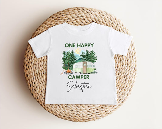 Personalized One Happy Camper First Birthday Shirt: Camping Themed 1st Birthday Party Outfit
