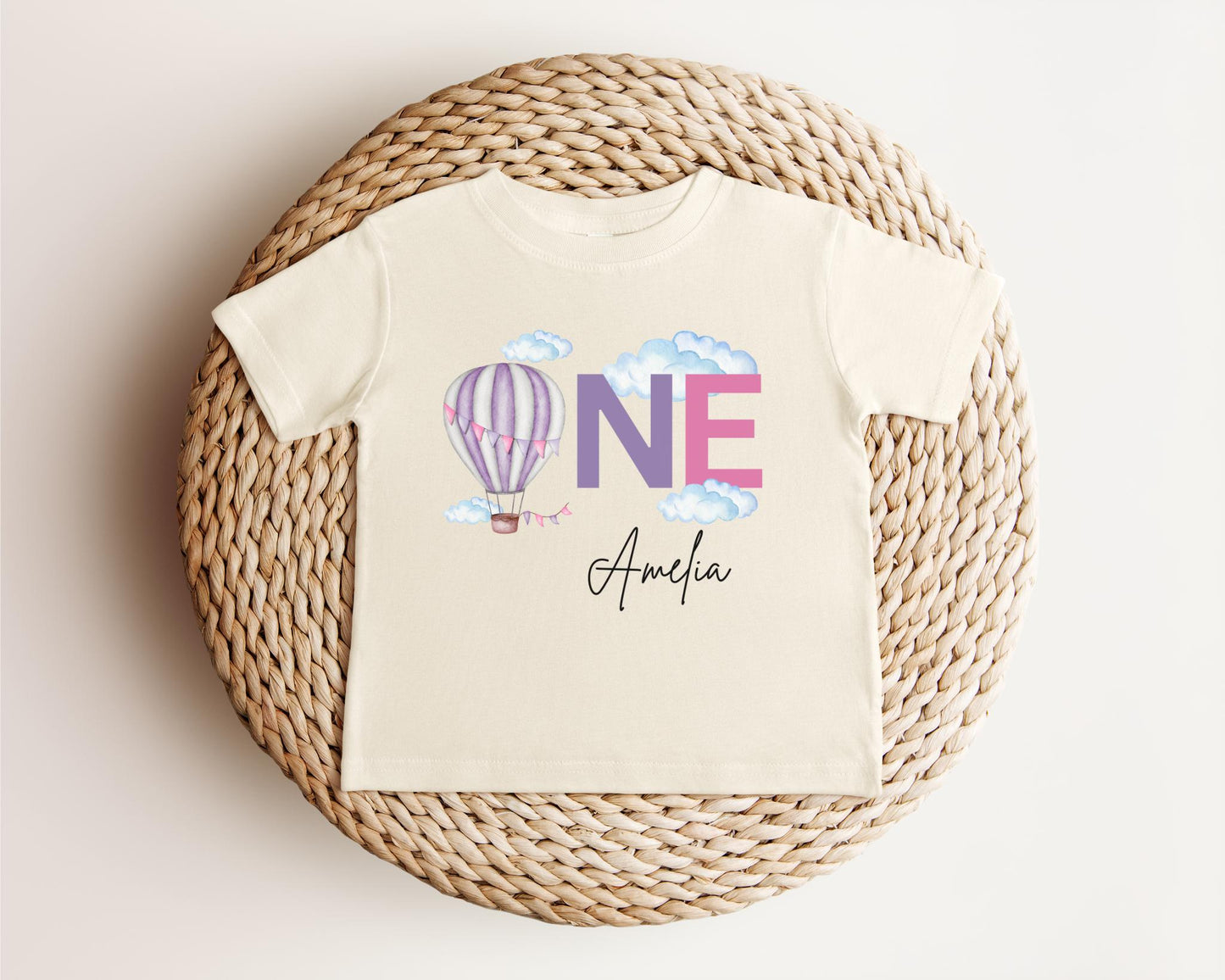 Personalized Pink and Purple Hot Air Balloon Themed Birthday Shirt | First Birthday Girl Outfit | 1st Birthday Party Tee | Cake Smash