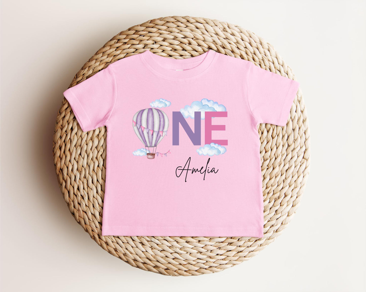 Personalized Pink and Purple Hot Air Balloon Themed Birthday Shirt | First Birthday Girl Outfit | 1st Birthday Party Tee | Cake Smash