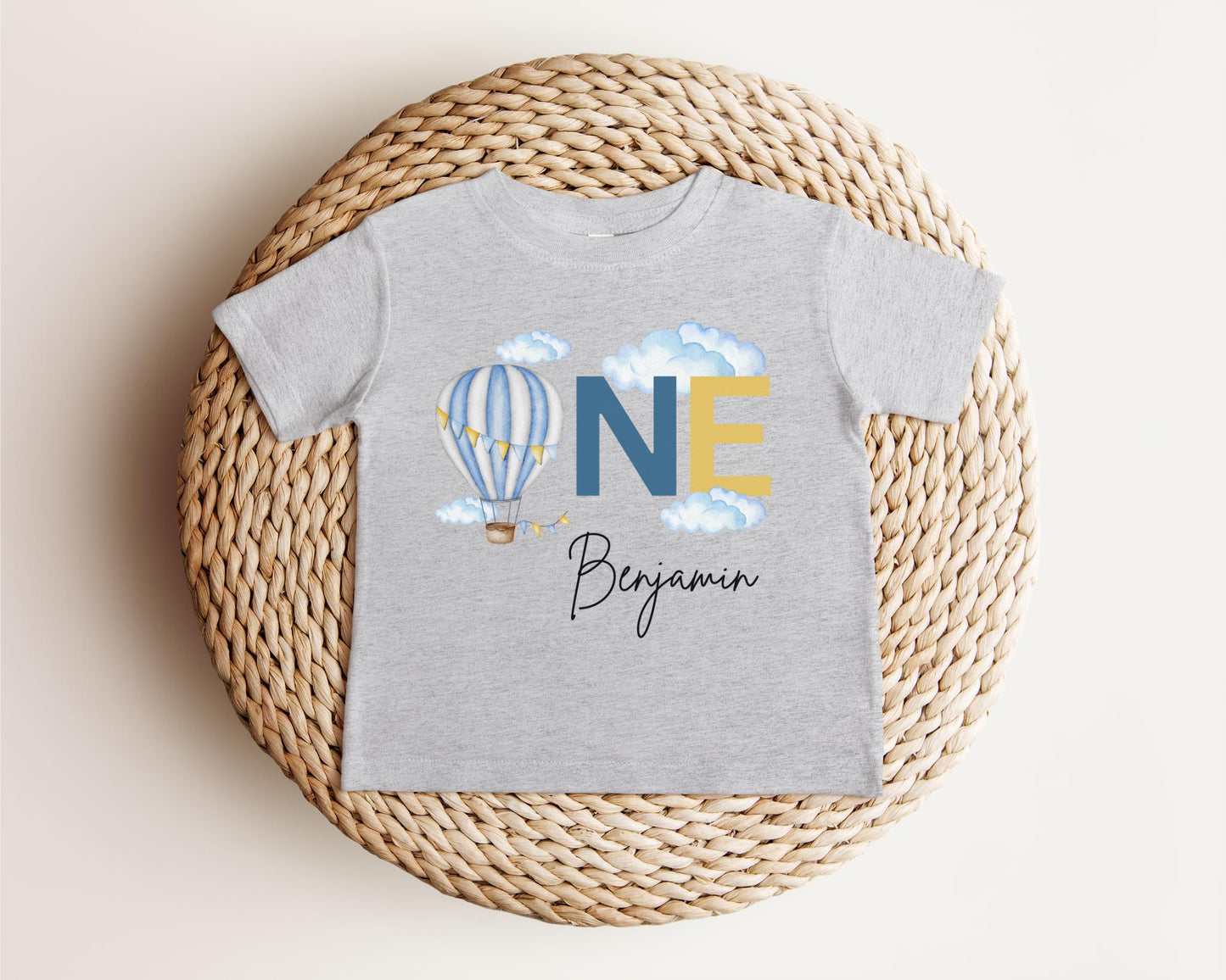 Personalized Blue Hot Air Balloon Themed First Birthday Shirt | First Birthday Outfit | 1st Birthday Party Outfit | Birthday Boy Tee