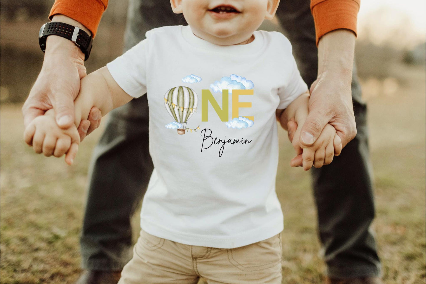 Personalized Sage Green Hot Air Balloon Themed First Birthday Shirt | First Birthday Outfit | 1st Birthday Outfit | Birthday Boy Tee
