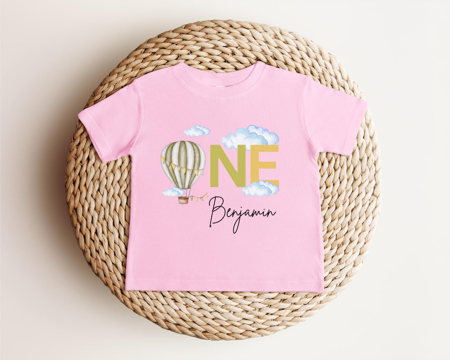 Personalized Sage Green Hot Air Balloon Themed First Birthday Shirt | First Birthday Outfit | 1st Birthday Outfit | Birthday Boy Tee