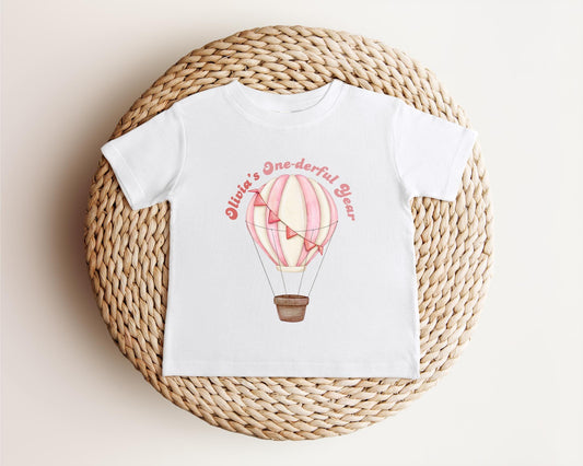 Personalized Pink Hot Air Balloon First Birthday Shirt: Onederful 1st Birthday Party Outfit