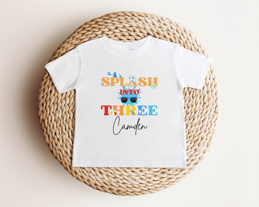 Personalized Splash Into Three Third Birthday Shirt: Summer Pool 3rd Birthday Party Outfit