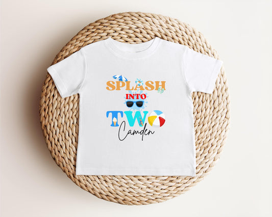Personalized Splash Into Two Second Birthday Shirt: Summer Pool 2nd Birthday Party Outfit