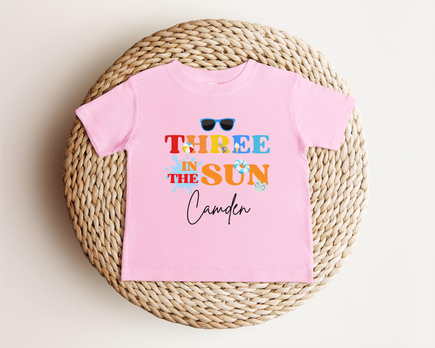 Personalized Three In The Sun Third Birthday Shirt: Summer Pool 3rd Birthday Party Outfit