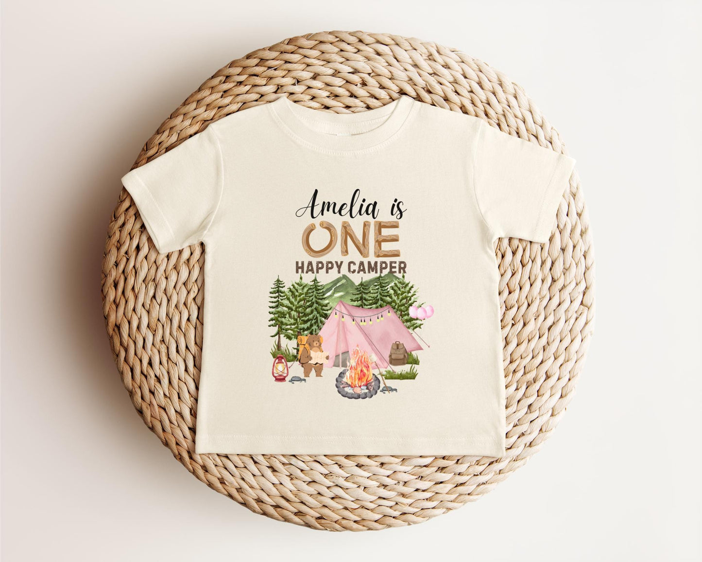 Personalized One Happy Camper Girl First Birthday Shirt | Camping 1st Birthday Outfit | Camping Theme Party | Custom Birthday Tee Gift