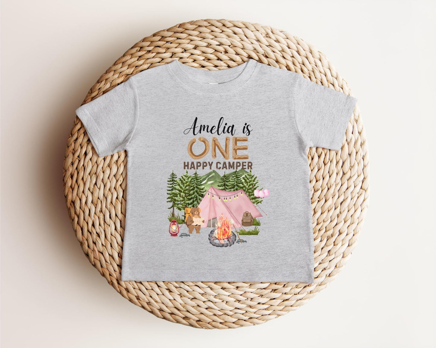 Personalized One Happy Camper Girl First Birthday Shirt | Camping 1st Birthday Outfit | Camping Theme Party | Custom Birthday Tee Gift
