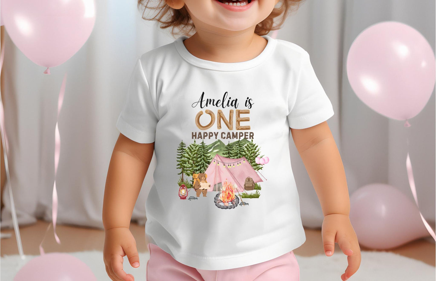 Personalized One Happy Camper Girl First Birthday Shirt | Camping 1st Birthday Outfit | Camping Theme Party | Custom Birthday Tee Gift