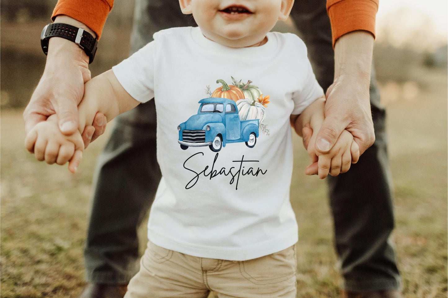 Personalized Fall Pumpkin Blue Truck Shirt: Custom Pumpkin Patch Outfit for Boys