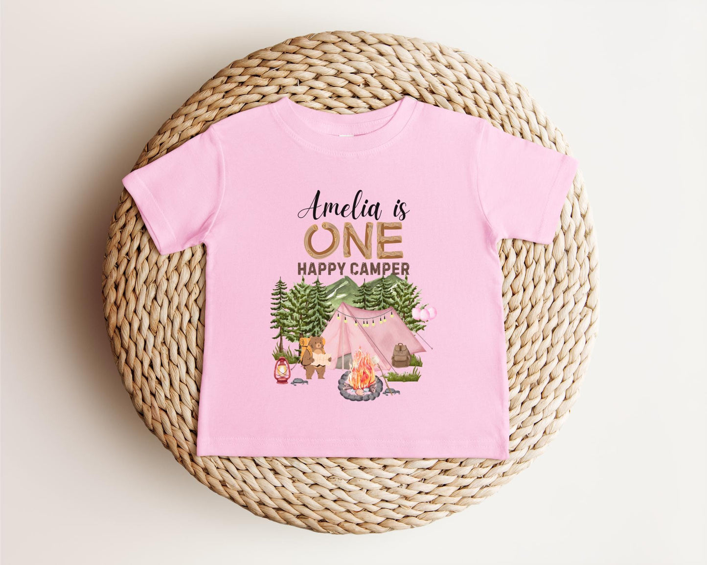 Personalized One Happy Camper Girl First Birthday Shirt | Camping 1st Birthday Outfit | Camping Theme Party | Custom Birthday Tee Gift