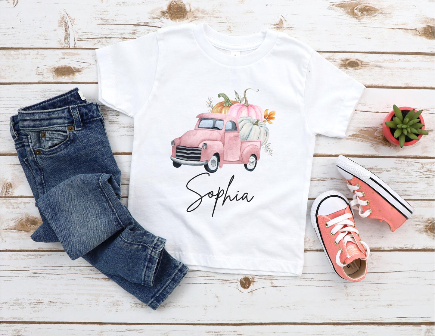 Personalized Fall Pumpkin Pink Truck Shirt: Custom Pumpkin Patch Outfit for Girls