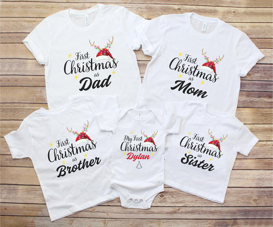 First Christmas as Family Shirt: Personalized Family Matching Outfit for Holidays