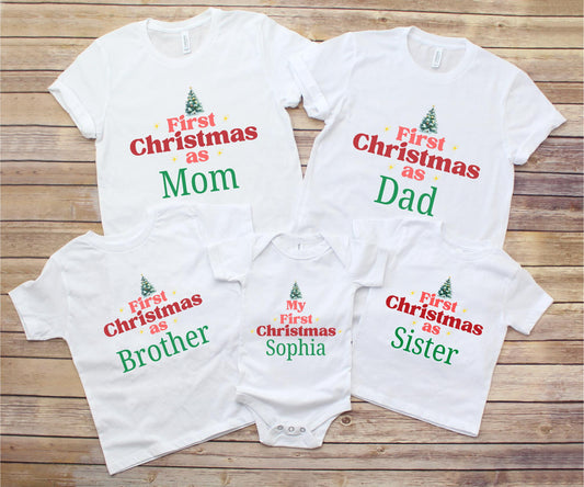 First Christmas as Family Shirt: Personalized Family Matching Outfit for Holidays