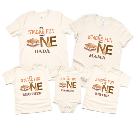 S'more Fun To Be One First Birthday Family Matching Shirts: Camping Themed 1st Birthday Outfit