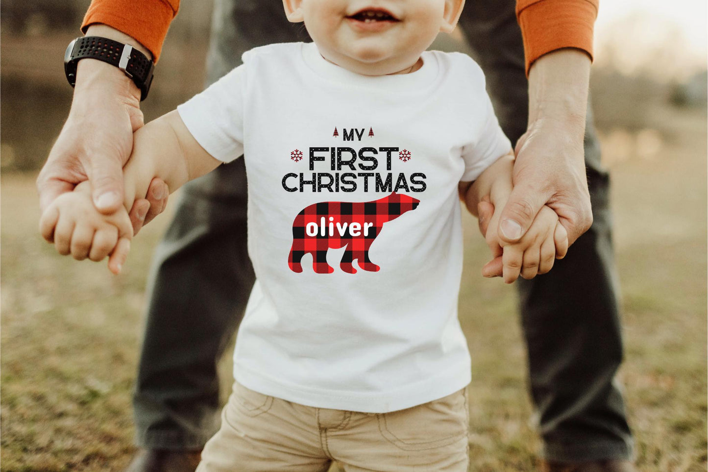 Buffalo Plaid Bear First Christmas Shirts: Personalized 1st Christmas Family Matching Tee