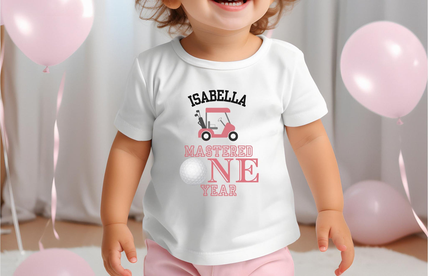 Personalized Mastered One Year Birthday for Toddler Girl | Golf Themed 1st Birthday Girl T-Shirt | Golf Tee for First Birthday | Hole in One