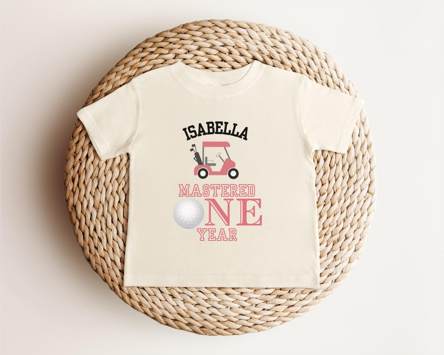 Personalized Mastered One Year Birthday for Toddler Girl | Golf Themed 1st Birthday Girl T-Shirt | Golf Tee for First Birthday | Hole in One