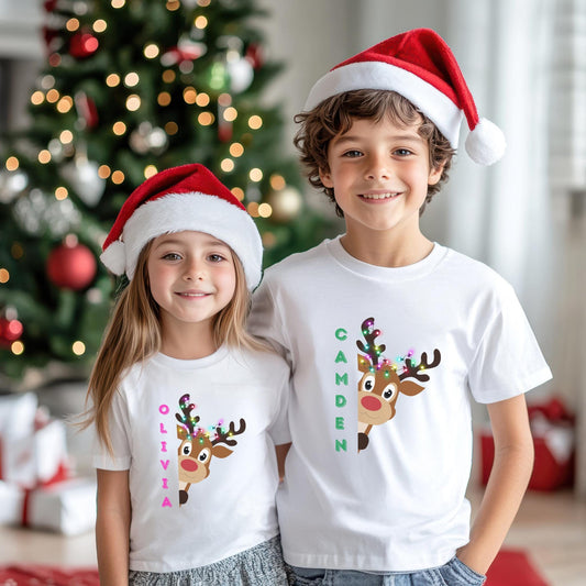 Personalized Reindeer Kids Christmas Shirt: Custom Holiday Party Outfit