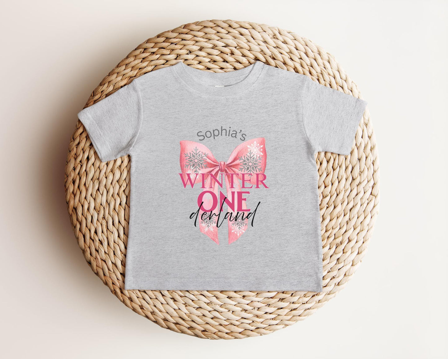 Personalized Pink Bow Winter Wonderland First Birthday Shirt: 1st Christmas Birthday Party Outfit for Girls