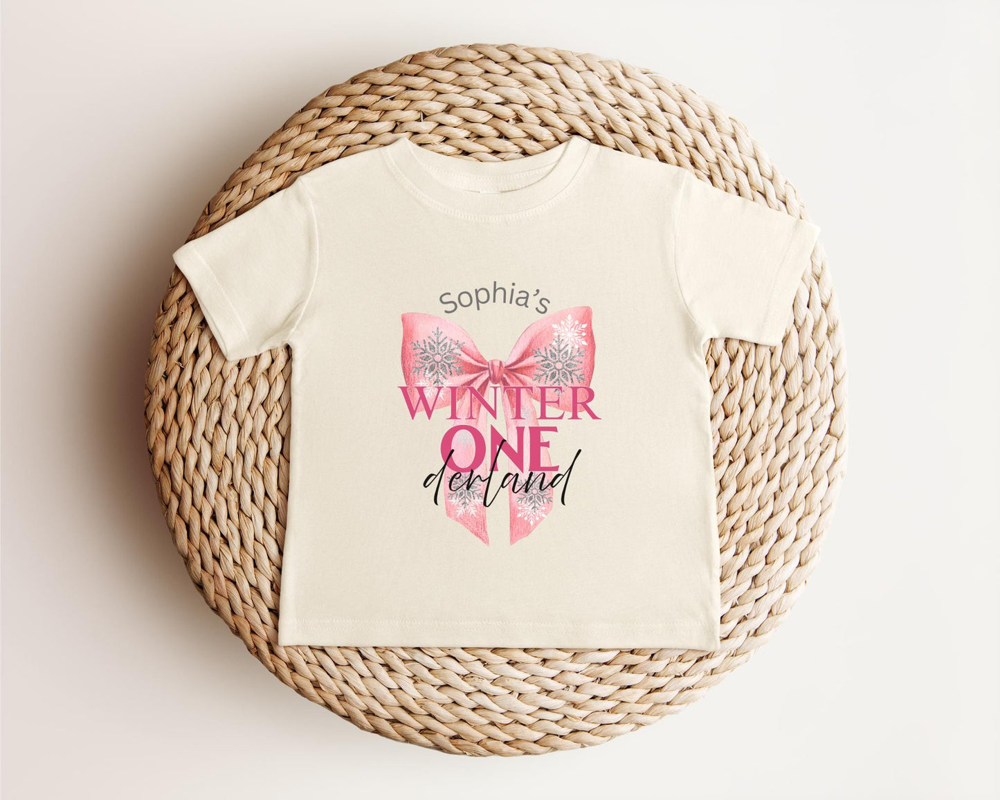 Personalized Pink Bow Winter Wonderland First Birthday Shirt: 1st Christmas Birthday Party Outfit for Girls