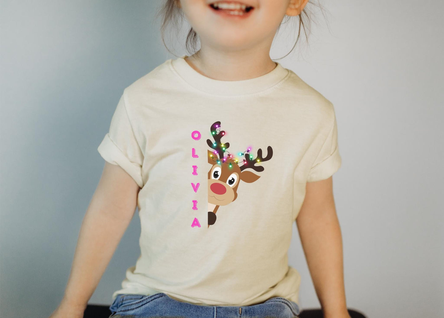 Personalized Reindeer Kids Christmas Shirt: Custom Holiday Party Outfit