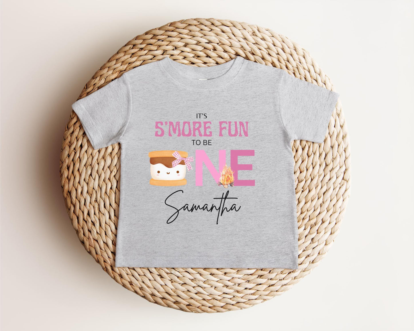 Personalized Pink S'more Fun To Be One First Birthday Shirt | S'more Camping 1st Birthday | Girl 1st Smore Birthday Outfit | Campfire Tee