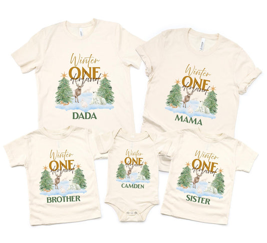 Winter Onederland Christmas Matching Family First Birthday Shirts: Wild Animals 1st Birthday Party Outfit