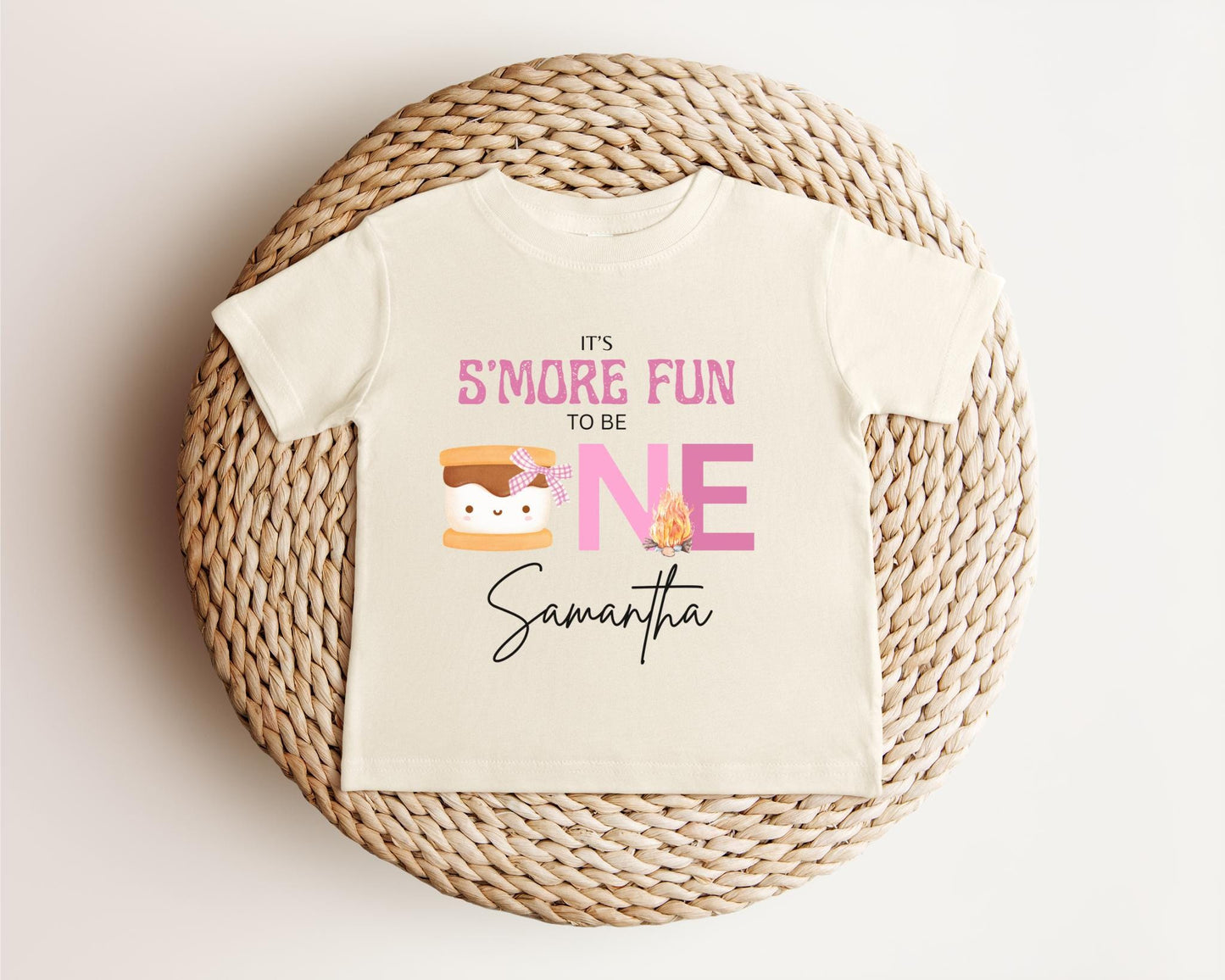Personalized Pink S'more Fun To Be One First Birthday Shirt | S'more Camping 1st Birthday | Girl 1st Smore Birthday Outfit | Campfire Tee