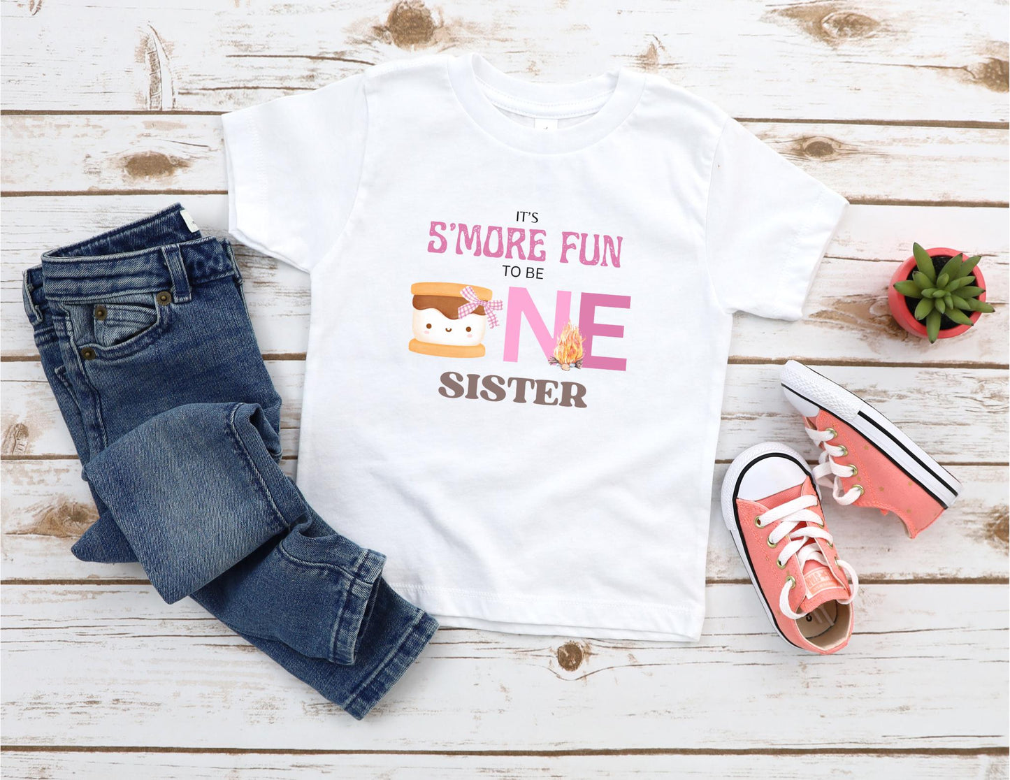 Personalized Pink S'more Fun To Be One Shirt | S'more Camping Girl's 1st Birthday Outift | Custom Smores Matching Family Birthday Tee