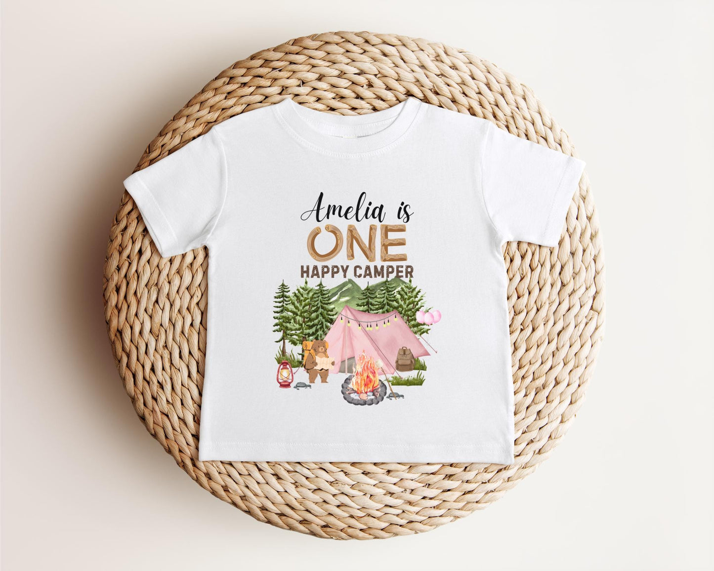 Personalized One Happy Camper Girl First Birthday Shirt | Camping 1st Birthday Outfit | Camping Theme Party | Custom Birthday Tee Gift