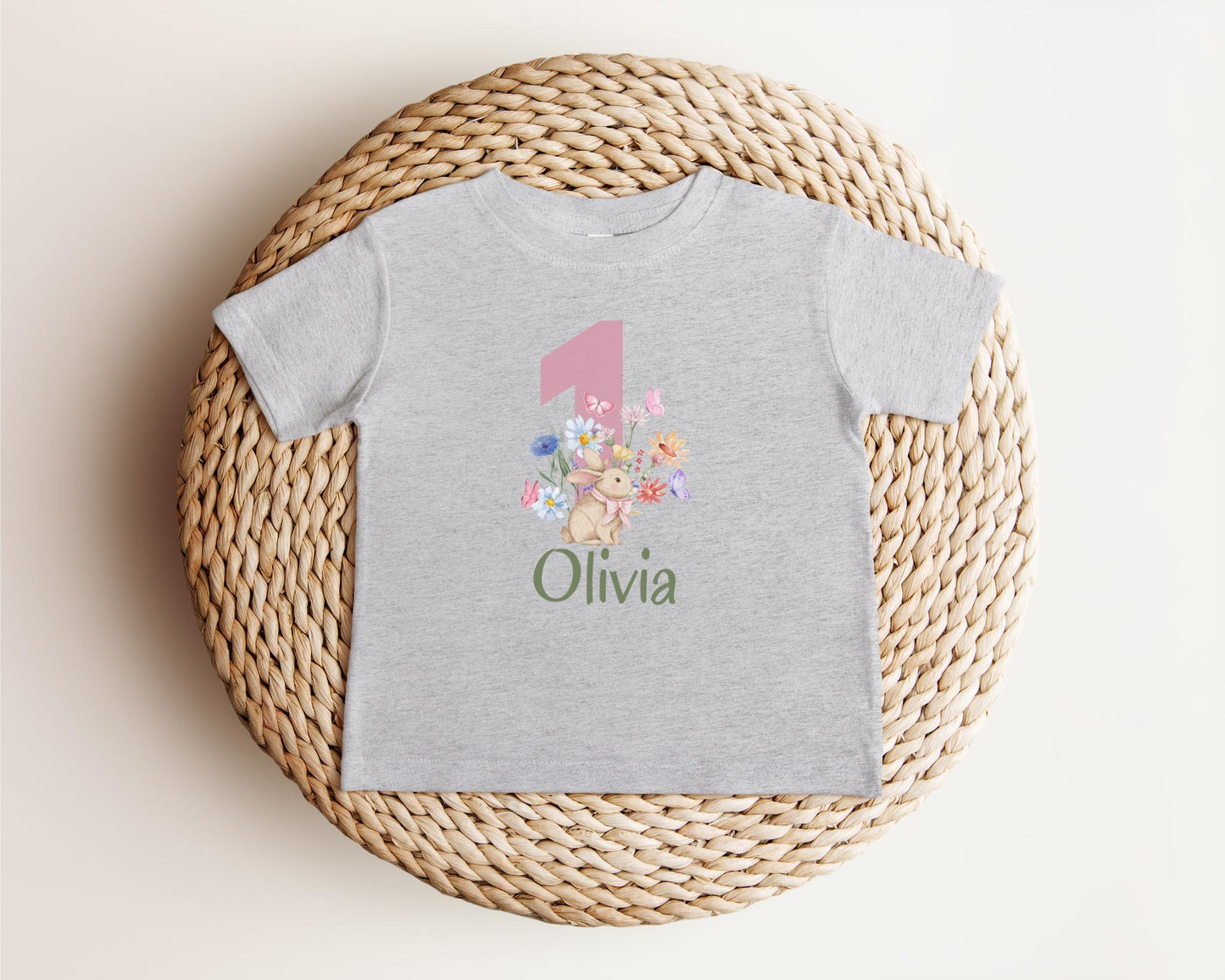 Personalized Bunny First Birthday Tee | Wildflower Rabbit 1st Birthday Girl Outift | Some Bunny is One | Easter Birthday