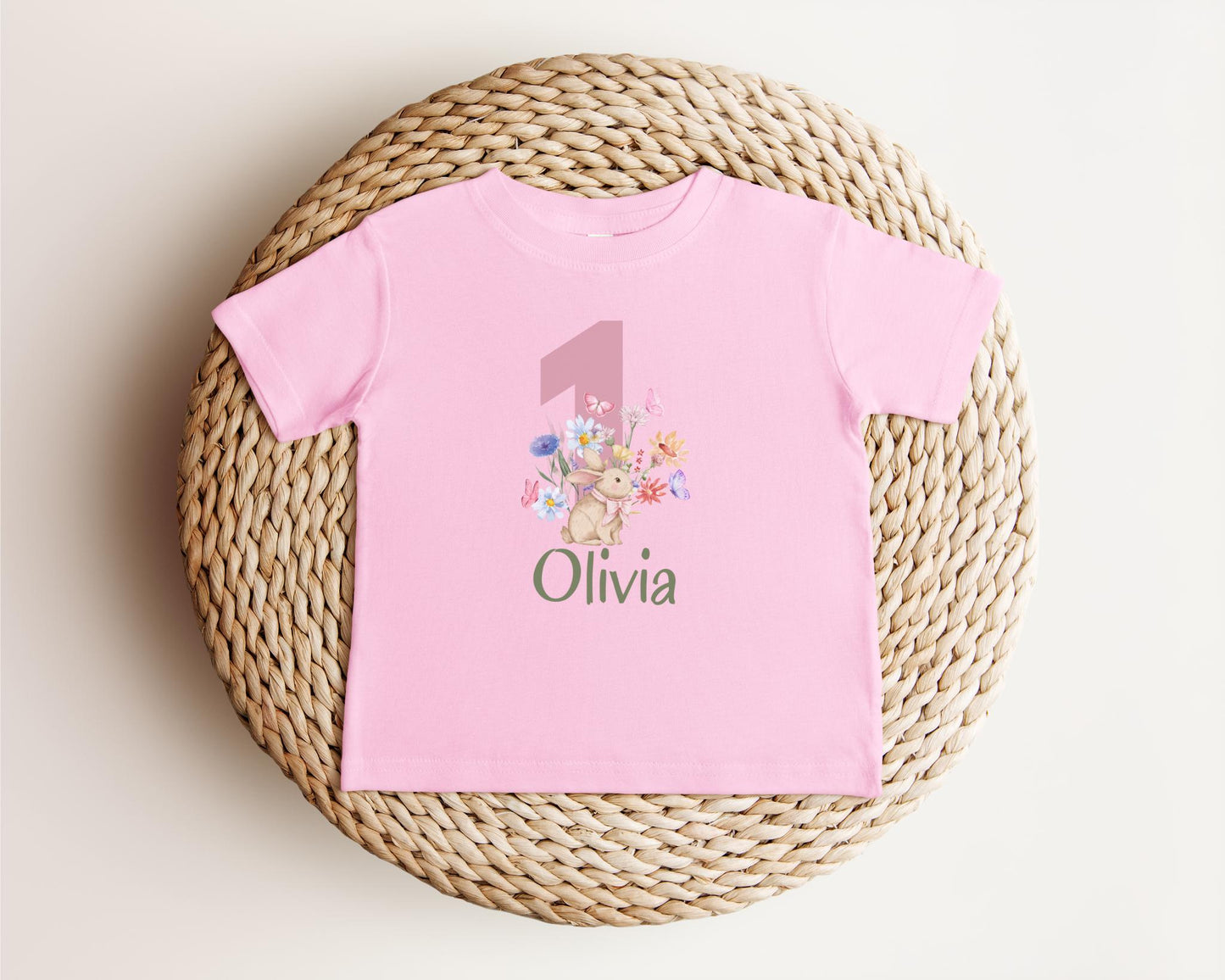 Personalized Bunny First Birthday Tee | Wildflower Rabbit 1st Birthday Girl Outift | Some Bunny is One | Easter Birthday