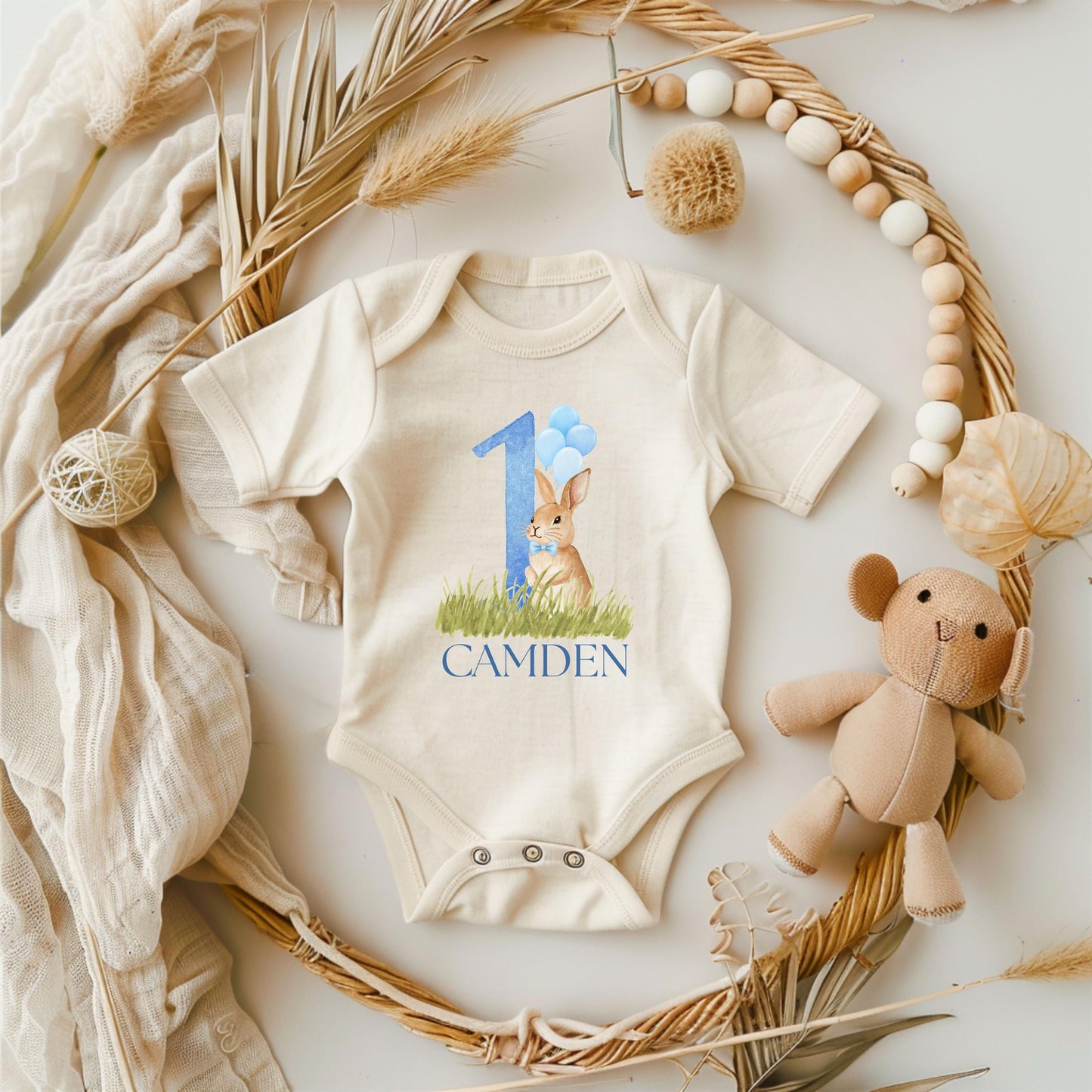 Personalized Bunny First Birthday Tee | Blue Rabbit 1st Birthday Boy Outift | Some Bunny is One | Easter Birthday