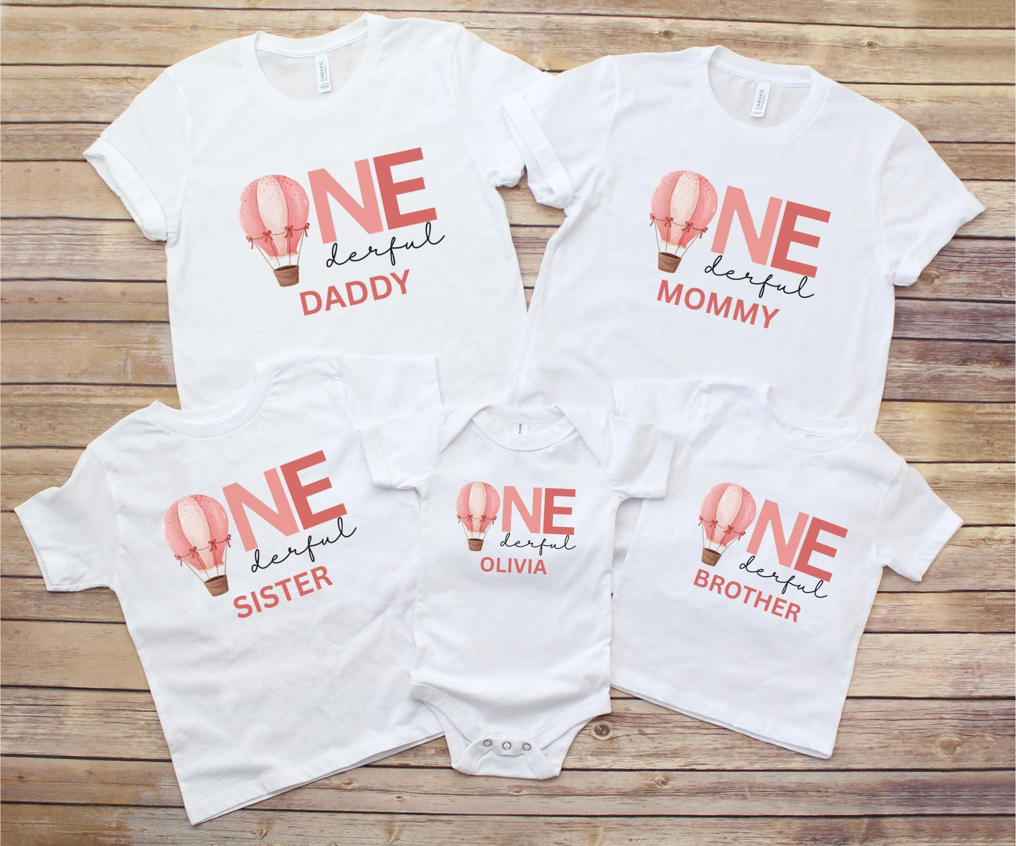 Personalized Pink Hot Air Balloon First Birthday Family Shirt | Custom 1st Birthday Outfit | Birthday Girl Tee