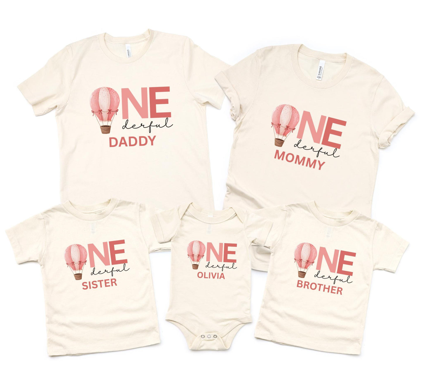 Personalized Pink Hot Air Balloon First Birthday Family Shirt | Custom 1st Birthday Outfit | Birthday Girl Tee