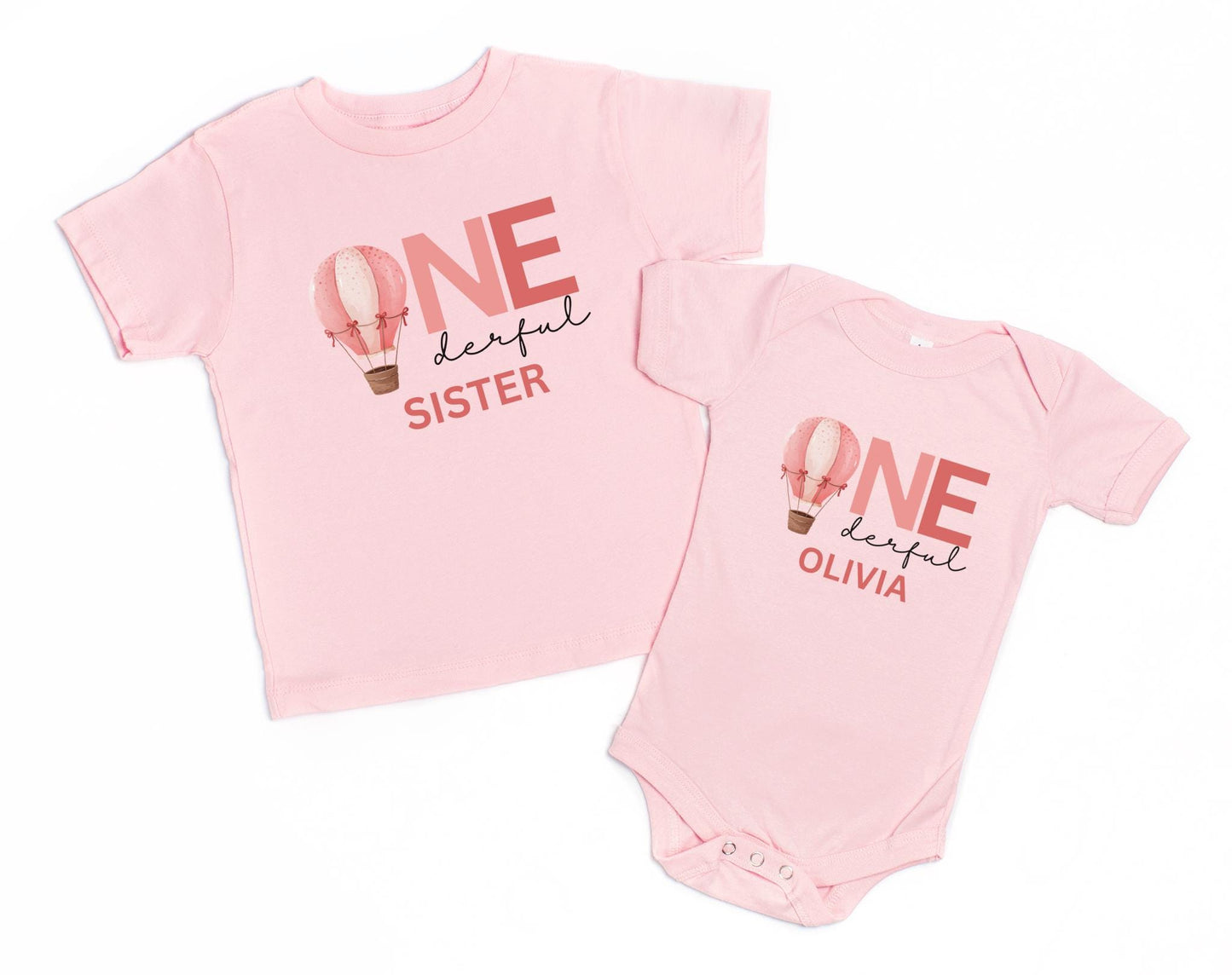 Personalized Pink Hot Air Balloon First Birthday Family Shirt | Custom 1st Birthday Outfit | Birthday Girl Tee