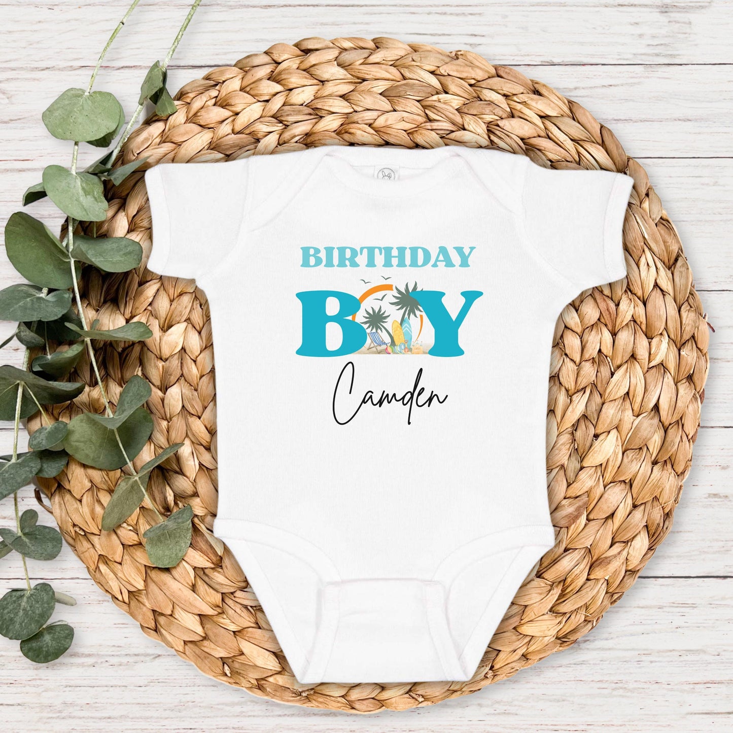Personalized Surf Birthday Boy Shirt: Beach Themed 1st Birthday Shirt