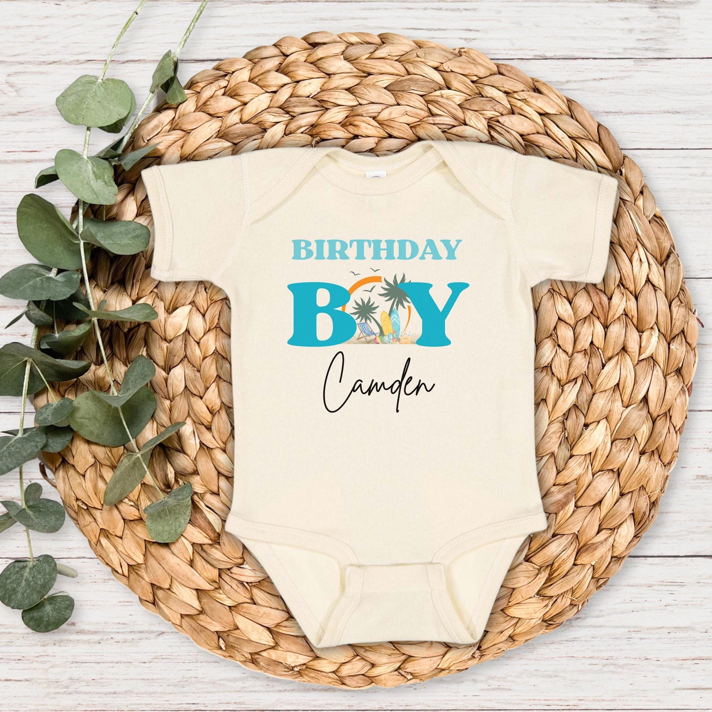 Personalized Surf Birthday Boy Shirt: Beach Themed 1st Birthday Shirt