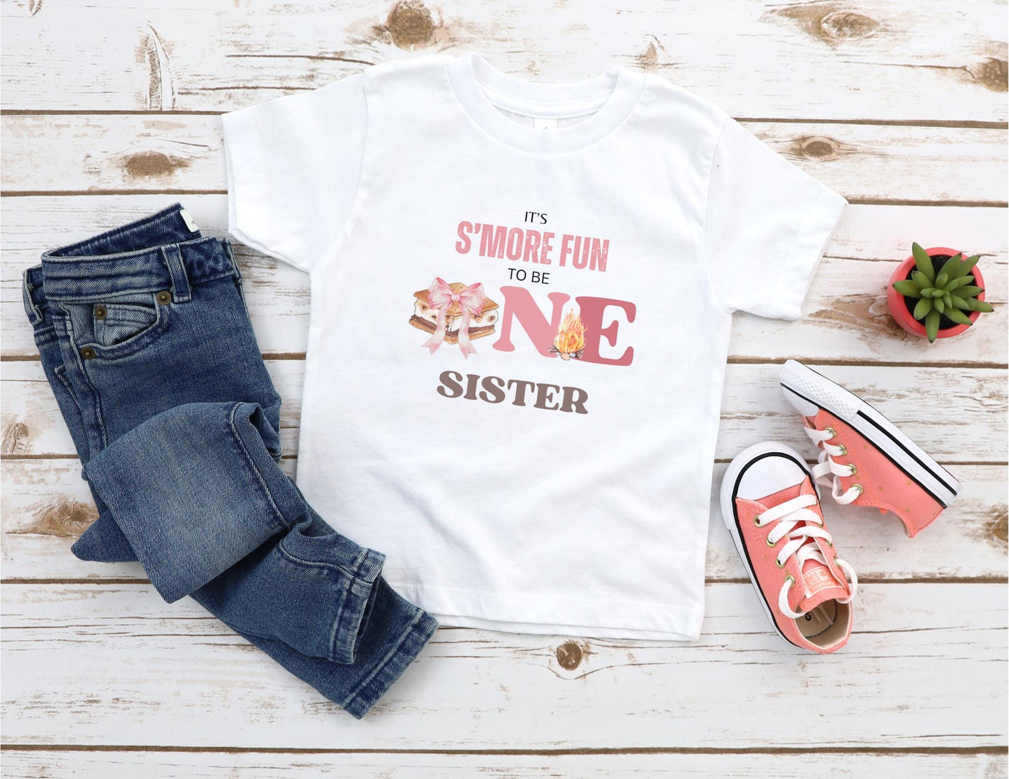 Personalized Pink S'more Fun To Be One Shirt | S'more Camping Girl's 1st Birthday Outift | Custom Smores Matching Family Birthday Tee