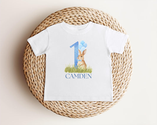 Personalized Bunny First Birthday Tee | Blue Rabbit 1st Birthday Boy Outift | Some Bunny is One | Easter Birthday