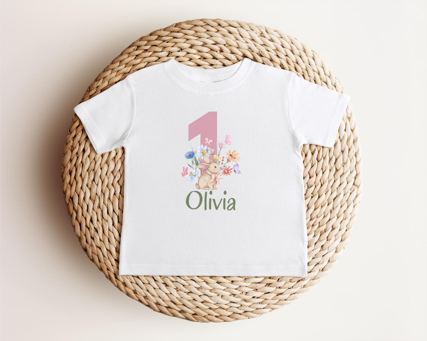 Personalized Bunny First Birthday Tee | Wildflower Rabbit 1st Birthday Girl Outift | Some Bunny is One | Easter Birthday