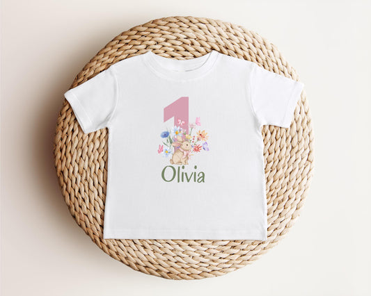 Personalized Bunny First Birthday Tee | Wildflower Rabbit 1st Birthday Girl Outift | Some Bunny is One | Easter Birthday