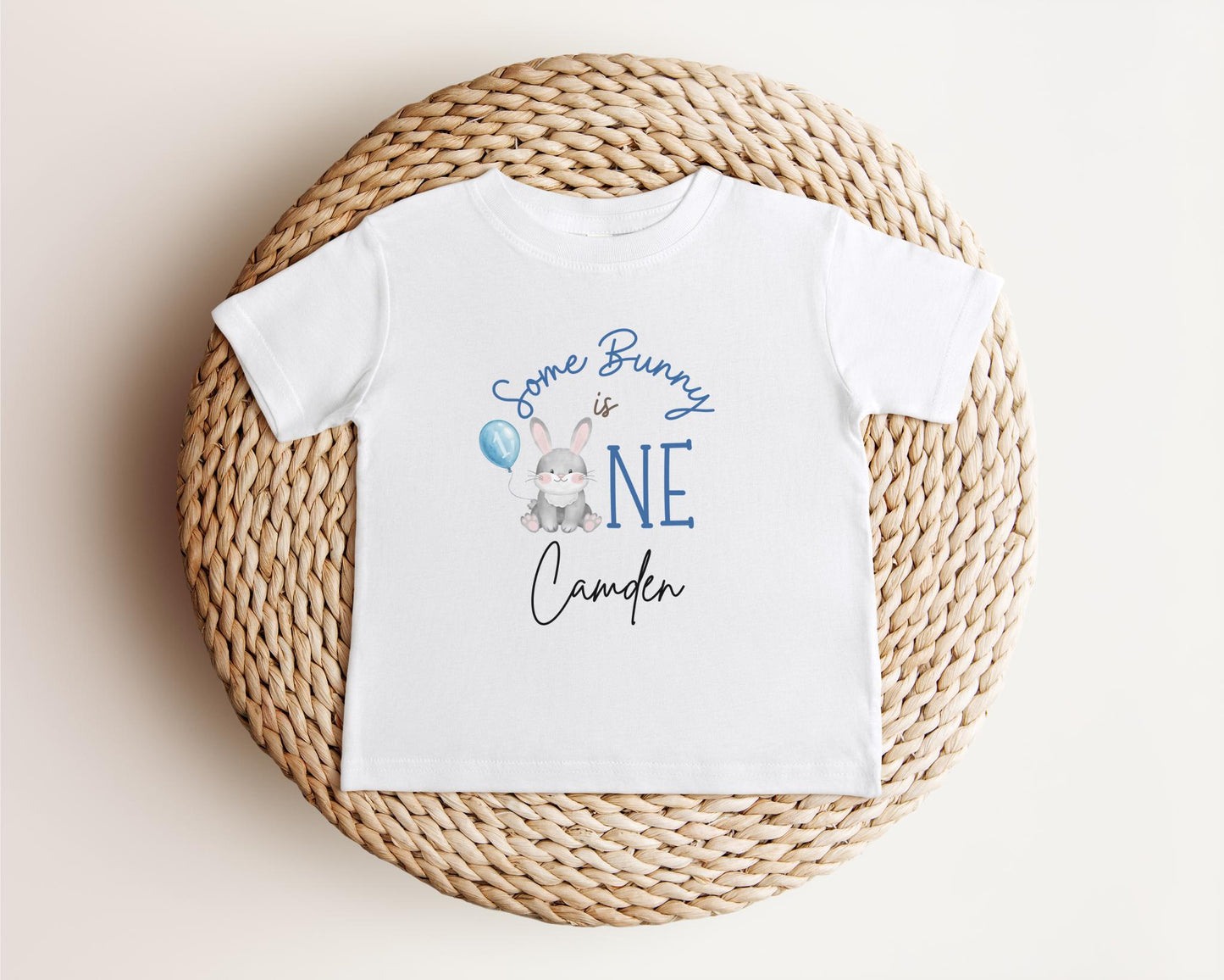 Personalized Some Bunny is One First Birthday Shirt | Custom Boy 1st Birthday Tee | Blue Rabbit Themed One Birthday Outfit